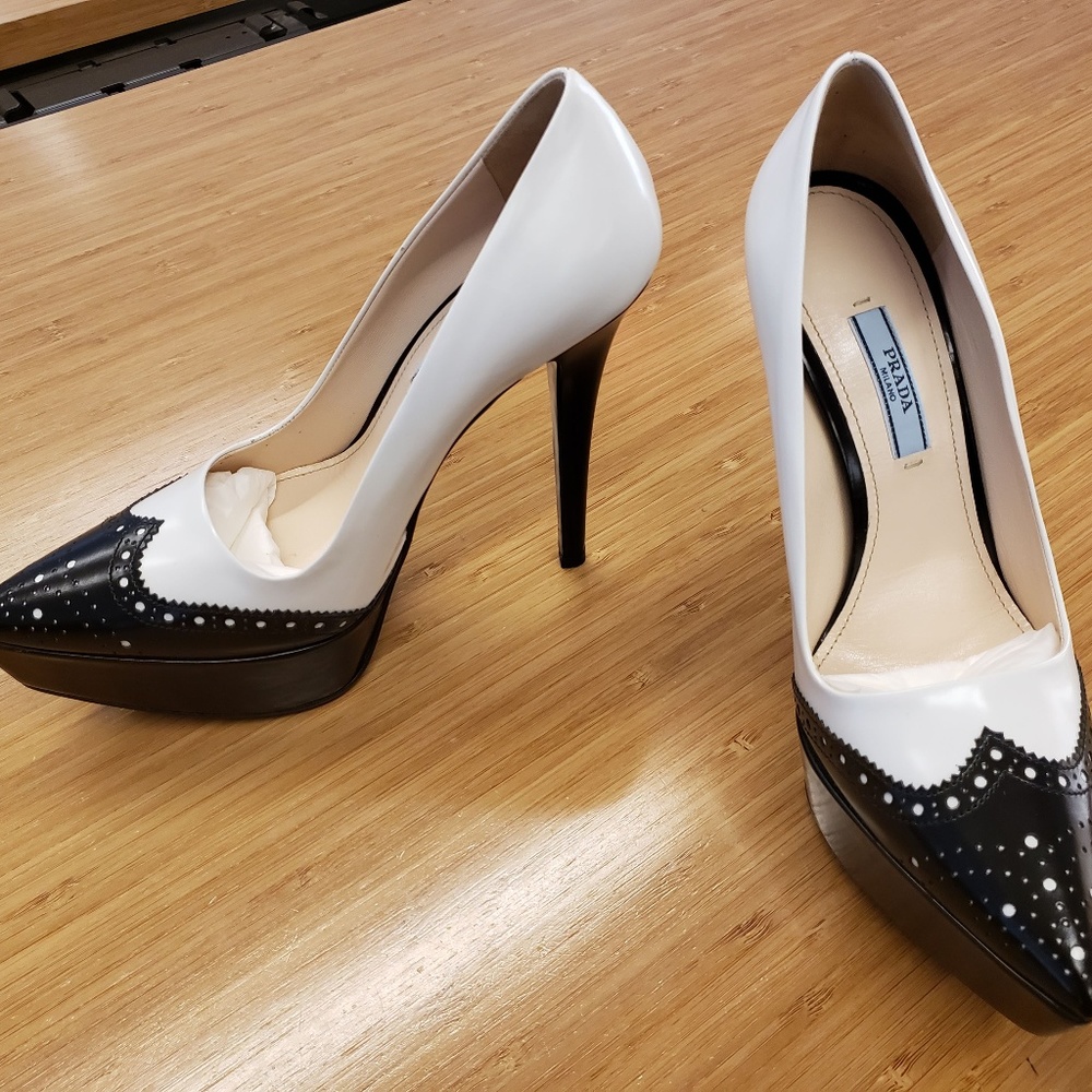 Prada Calzature Donna Talco & Nero 37.5